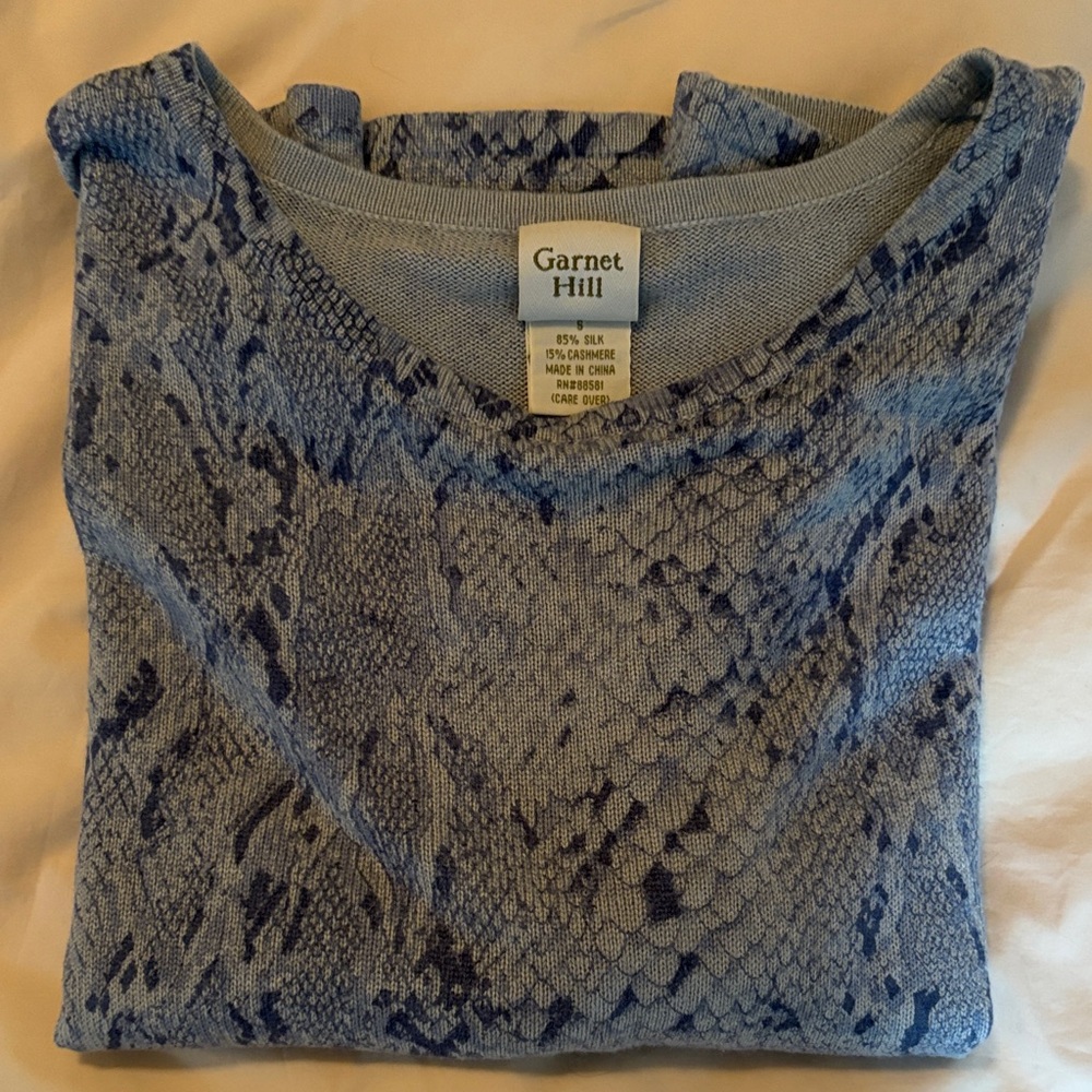 Garnet Hill Blue and Gray Snake Print Sweater